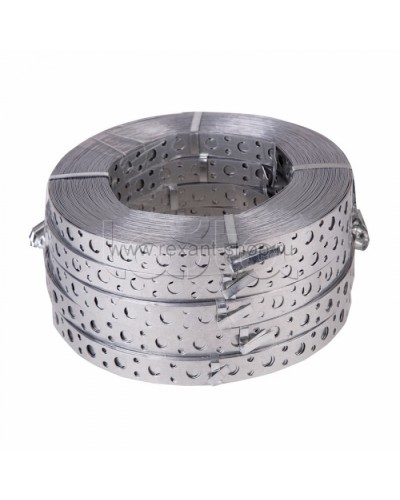 Лента полоса монтажная оцинкованная, перфорированная прямая 20 х 0,70 мм (рулон 25 м) REXANT (07-7107-4) в Назрани Крепежные изделия Pintop.ru