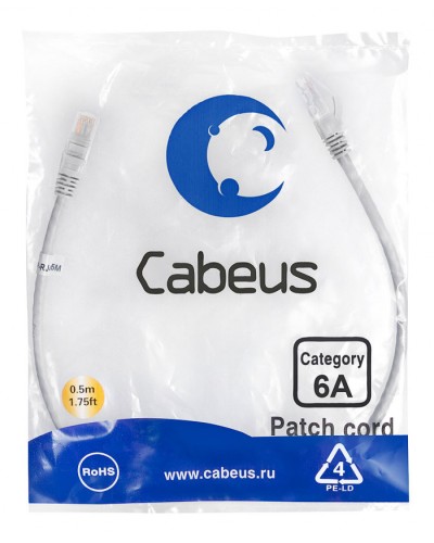 Шнур коммутационный 2xRJ-45/8P8C U/UTP кат.6 (0,5 м) Cabeus PC-UTP-RJ45-Cat.6a-0.5m-LSZH в Назрани Патчкорды (медные) Pintop.ru