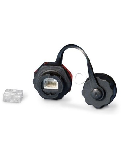 Промышленный модуль Keystone Jack RJ-45 (8P8C), IP67, категория 5e, с защитной крышкой, черный Hyperline KJ-IE-8P8C-C5e-180-BK в Назрани Распределительные коробки Pintop.ru