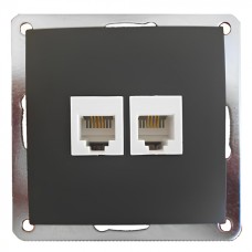 Розетка телефонная двойная 2хRJ-11 с накладкой (черный бархат) (865608-1)