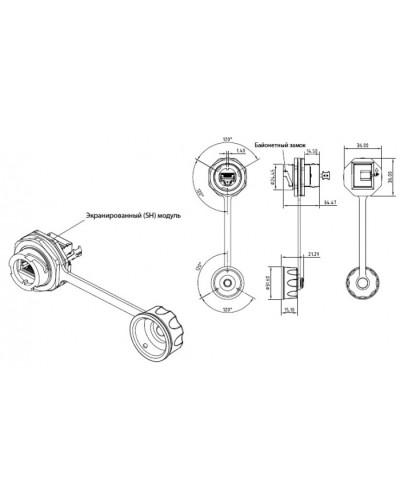 Промышленный модуль Keystone Jack RJ-45 (8P8C) Hyperline (KJ-IE-8P8C-C5e-180-SH-F-BK) в Назрани Патч-корды и пигтейлы Pintop.ru