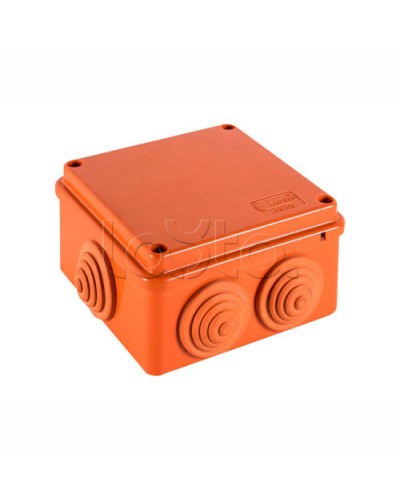 JBS100 Коробка огн. E110, о/п 100х100х55мм, без галогена, 6 вых., IP55, цвет оранж. Экопласт (43377HF) в Назрани Коробки (ОКЛ) Экопласт Pintop.ru