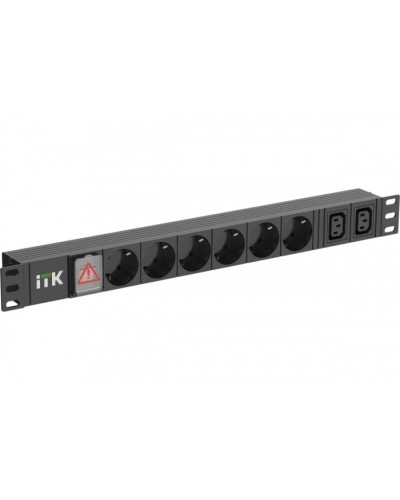 ITK 6 розеток нем. ст. + 2 С13 LED 1U вх. С14 алюмин.(PH12-6D2C133) в Назрани Блоки розеток Pintop.ru