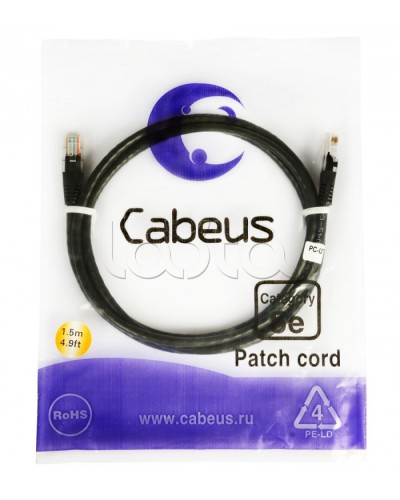 Патч-корд 2xRJ-45/8P8C U/UTP кат.5е (2 м) Cabeus PC-UTP-RJ45-CAT.5E-2M-BK в Назрани Патчкорды (медные) Pintop.ru