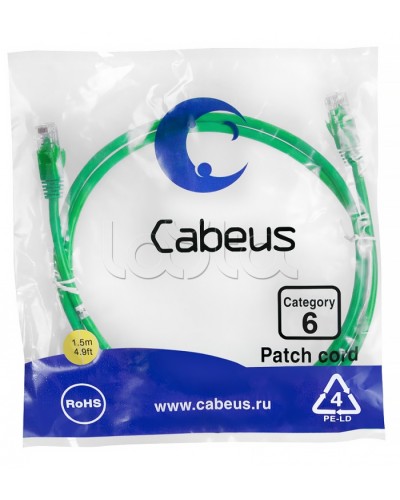 Патч-корд UTP, категория 6, 1.5 м, неэкранированный, зеленый Cabeus PC-UTP-RJ45-Cat.6-1.5m-GN в Назрани Патчкорды (медные) Pintop.ru