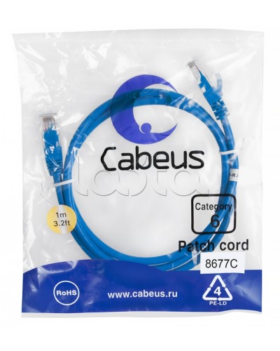 Патч-корд UTP, категория 6, 1 м, неэкранированный, синий Cabeus PC-UTP-RJ45-Cat.6-1m-BL в Назрани Патчкорды (медные) Pintop.ru