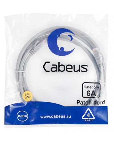 Шнур коммутационный 2xRJ-45/8P8C U/UTP кат.6a (3 м) Cabeus PC-UTP-RJ45-Cat.6a-3m-LSZH в Назрани Патчкорды (медные) Pintop.ru