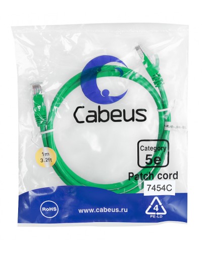 Патч-корд медный U/UTP кат.5е (1м) LSZH (зеленый) Cabeus (PC-UTP-RJ45-Cat.5e-1m-GN-LSZH) в Назрани Патчкорды (медные) Pintop.ru