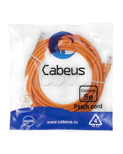 Патч-корд медный U/UTP кат.5е (5м) LSZH (оранжевый) Cabeus (PC-UTP-RJ45-Cat.5e-5m-OR-LSZH) в Назрани Патчкорды (медные) Pintop.ru