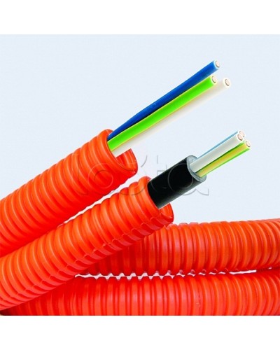 Электротруба ПНД гибкая гофр. д.20мм, цвет оранжевый, с кабелем ВВГнг(А)-LS 3х2,5мм² РЭК ГОСТ+,100м DKC 7S920100 в Назрани Труба гофрированная Pintop.ru