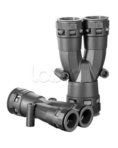 Разветвитель DN 1х23 + 2х17 мм, полиамид, цвет черный DKC PAY231717N в Назрани Повороты, муфты, тройники Pintop.ru