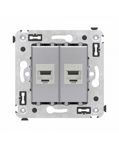 Компьютерная розетка RJ-45 в стену, кат.6 двойная экранированная, Avanti, Закаленная сталь DKC (4404794) в Назрани Розетки компьютерные и телефонные Pintop.ru