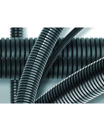 Труба ПА 6 гофр. DN12мм, ПВ-0, Dвн 12,2 мм, Dнар 15,8 мм, цвет тёмно-серый, без протяжки DKC PA601216F0 в Назрани Гладкая труба Pintop.ru