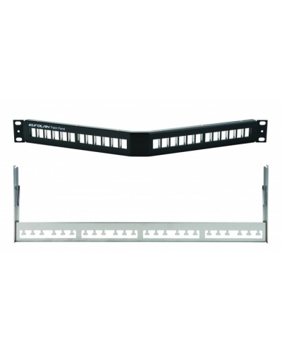 Коммутационная угловая панель 19” наборная, FTP, 1U, 24 порта, черный Eurolan (27A-00-24BL) в Назрани Патч панель Pintop.ru