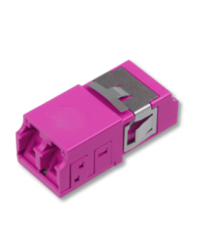 Оптический адаптер OM4, дуплекс LC, без фланцев, со шторками, пурпурный Eurolan (36A-40-2L-11MG) в Назрани Проходные адаптеры и розетки оптические Pintop.ru