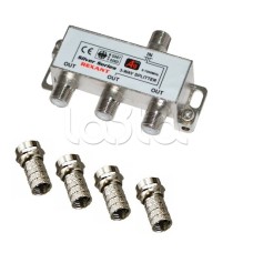 Делитель телевизионный ТВх3 + 4шт. F "BOX" 5-1000 МГц Silver (10шт/уп) REXANT 05-6102