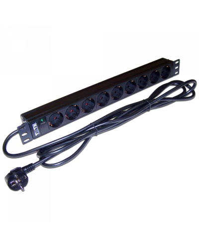 Блок розеток 19, 1-фазный 16A / 250V, 9xSchuko, шнур 3.0 м, вилка Schuko TWT (TWT-PDU19-16A9P-3.0) в Назрани Блоки розеток Pintop.ru