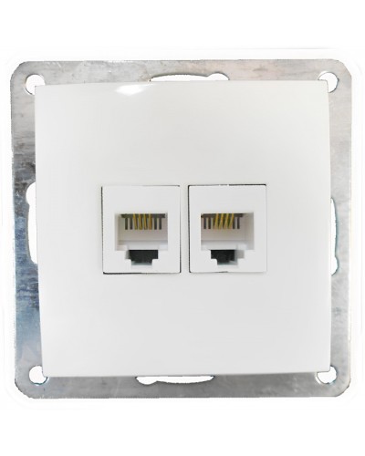 Розетка телефонная двойная 2хRJ-11 с накладкой (белый) LK60 (865604-1) в Назрани Розетки компьютерные и телефонные Pintop.ru