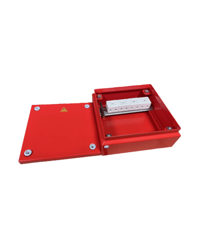 Коробка распределительная огнестойкая КРОПС, IP65, габаритные размеры 150х150х80 мм, для кабелей сечением до 6 мм2, 4 клеммы КМ-Профиль (FRJB-KM-ST5-6-04-КРОПС-IP65) в Назрани Распределительные коробки Pintop.ru