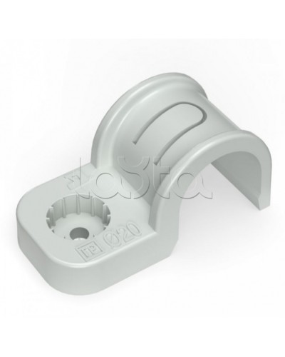 Крепеж-скоба пластиковая односторонняя для прямого монтажа серая в п/э д20 Промрукав (PR13.0369) в Назрани Держатели, клипсы, скобы Pintop.ru