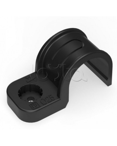 Крепеж-скоба пластиковая односторонняя для прямого монтажа черная в п/э д25 Промрукав (PR13.0374) в Назрани Держатели, клипсы, скобы Pintop.ru