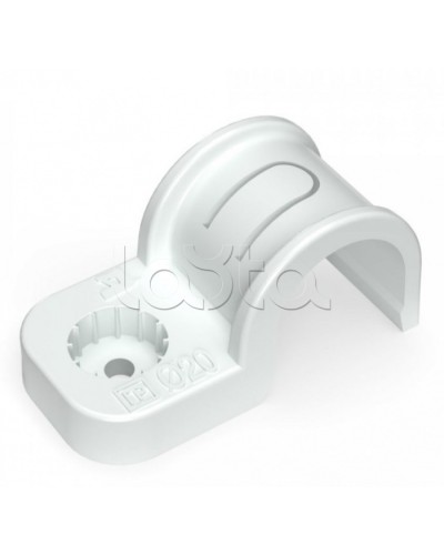 Крепеж-скоба пластиковая односторонняя для прямого монтажа белая в п/э д20 Промрукав (PR13.0377) в Назрани Держатели, клипсы, скобы Pintop.ru