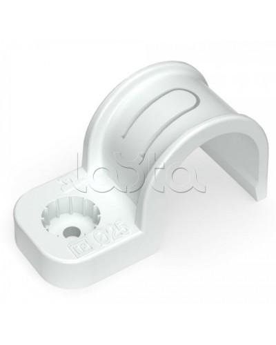 Крепеж-скоба пластиковая односторонняя для прямого монтажа белая в п/э д25 Промрукав (PR13.0378) в Назрани Держатели, клипсы, скобы Pintop.ru