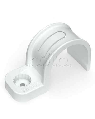 Крепеж-скоба пластиковая односторонняя для прямого монтажа белая в п/э д32 Промрукав (PR13.0379) в Назрани Держатели, клипсы, скобы Pintop.ru